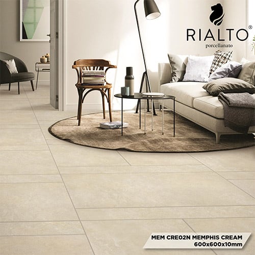 Rialto Porcellanato Tiles - MEM Creo2n Memphis Cream 600x600x10mm